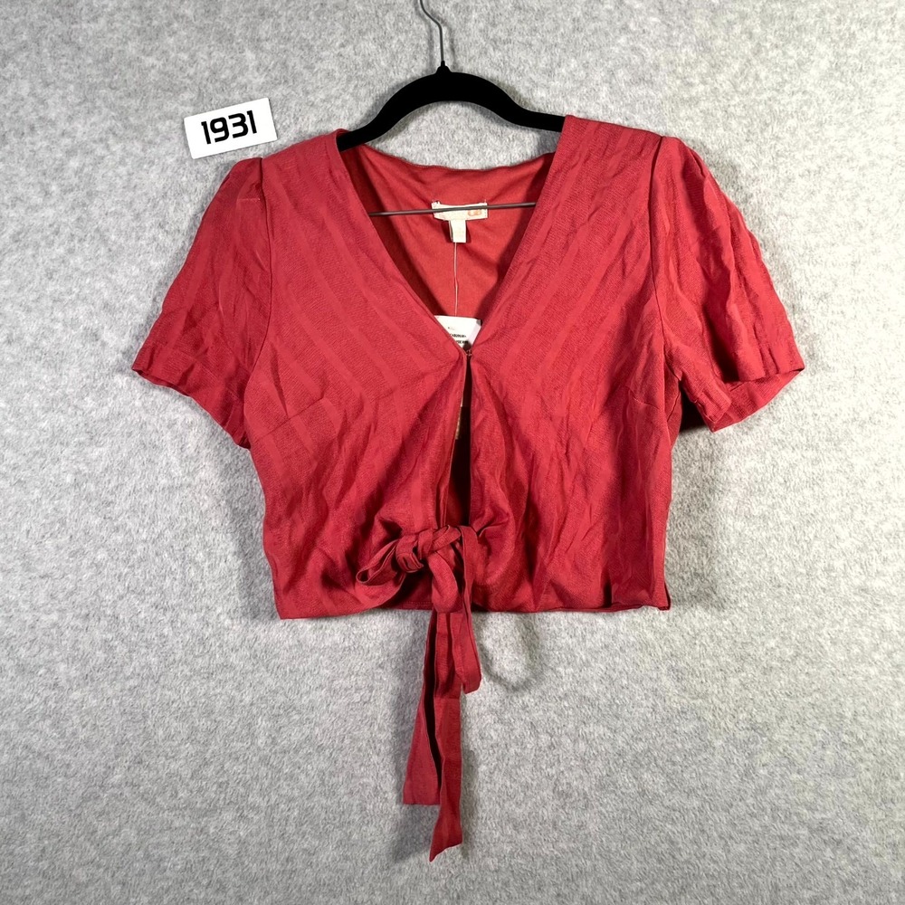 GB‎ Blouse Top Womens Small Raspberry Tie Front Short Sleeve Cropped Casual Wear